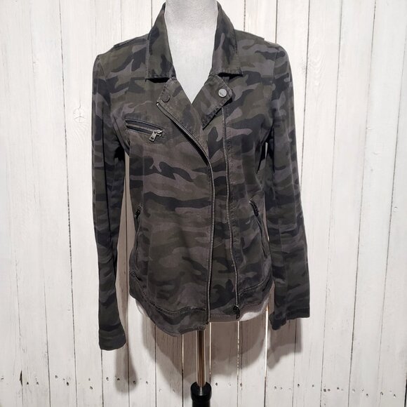 DKNY Women's M Jean Jacket Moto Bomber Gray Camo Cotton - Picture 3 of 7